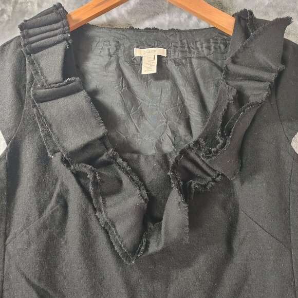 J Crew Womens Black 100% Wool Ruffle Neck Dress 0 Career Lined Classic Office - Picture 8 of 11